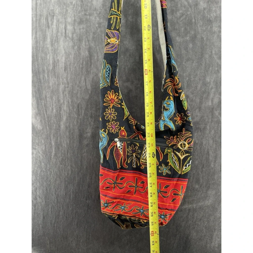 Boho Embroidered Crossbody Hobo Bag Black Floral Ethnic Festival Shoulder Tote